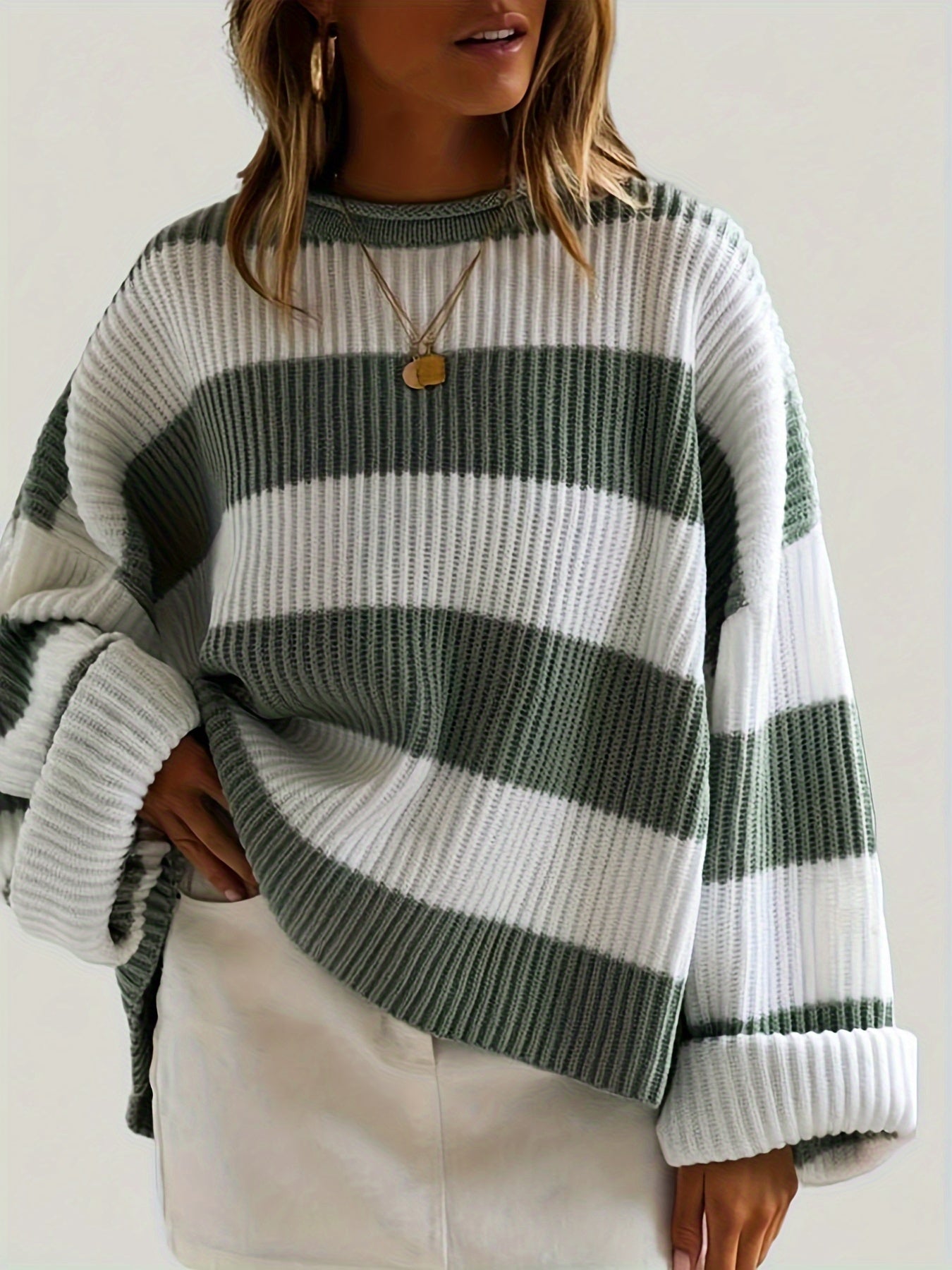 Amelia® | Round Neck Sweater with Stripes