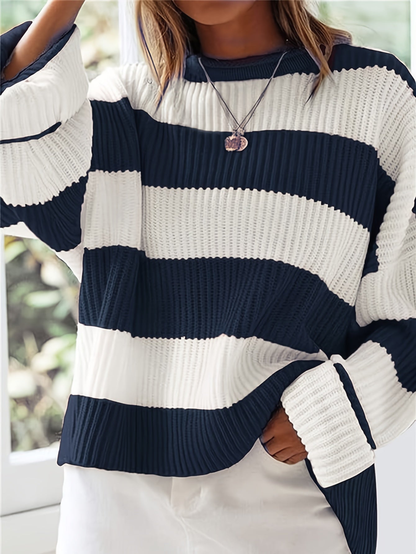 Amelia® | Round Neck Sweater with Stripes