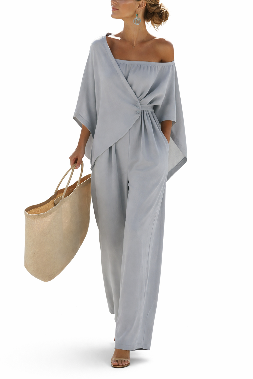 Elegant Off-Shoulder Jumpsuit – Flowy Fit with Tie Waist