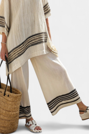 Harlowe | Elegant Black-Striped Linen Top & Flowing Pants Aurevea Atelier