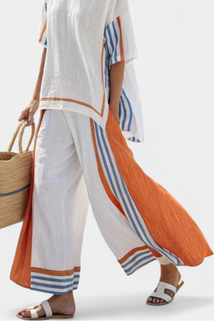 Thorneil | Comfortable Wide-Leg Striped Pants & Linen Top Aurevea Atelier