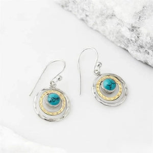 Boho Saturn Earrings with Turquoise Stone in Silver & Gold Aurevea Atelier