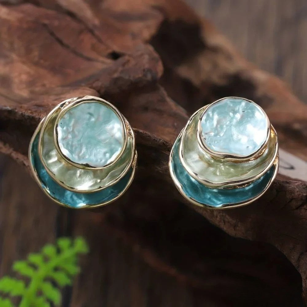 Vintage Hand-Painted Multi-Layer Round Earrings Aurevea Atelier