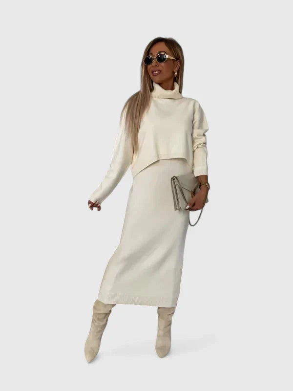 Chrystahl | Elegant Dress and Turtle Neck Sweater Set Aurevea Atelier