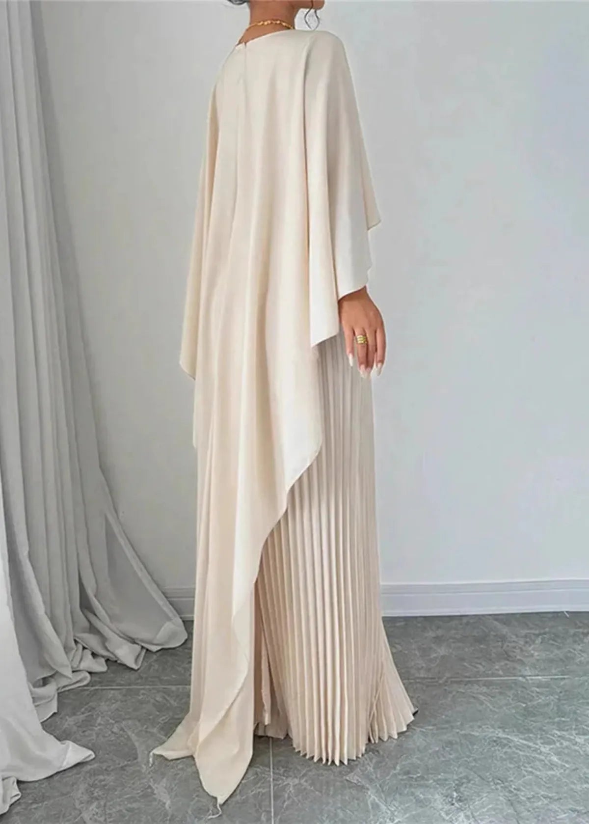 Amelia | Women’s Pleated Cape Overlay Maxi Dress