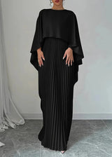 Amelia | Women’s Pleated Cape Overlay Maxi Dress