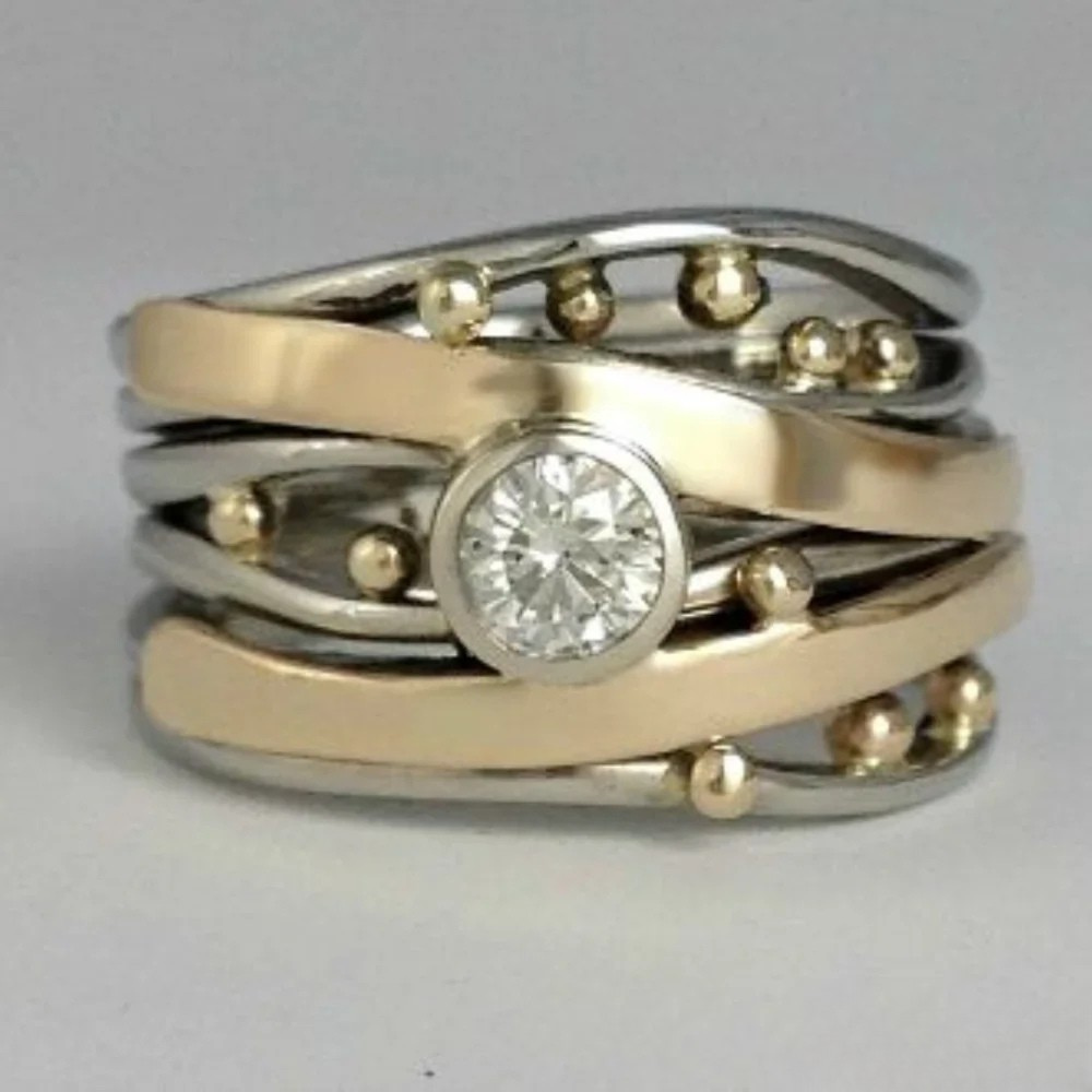 Classic Gold Inlaid Zirconia Ring Aurevea Atelier