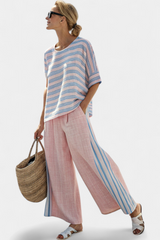 Virella | Elegant Pink-Blue Linen Blouse & Soft Pants Aurevea Atelier