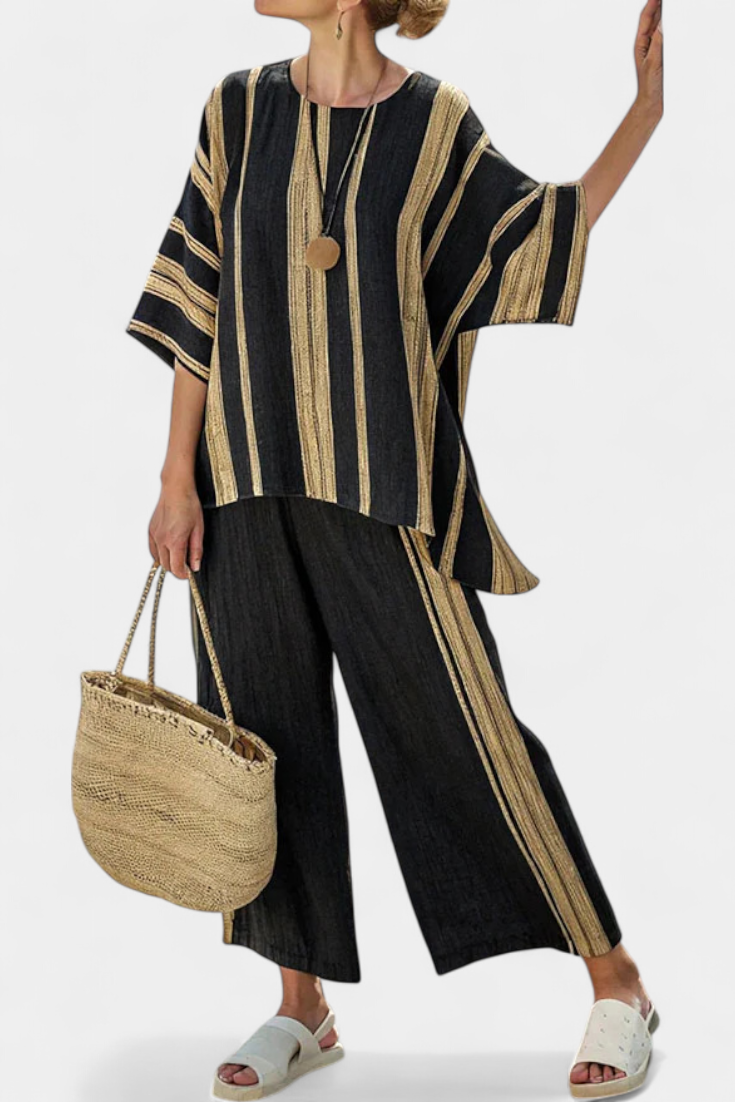Calden | Comfortable Oversized Striped Top & Relaxed Linen Pants Aurevea Atelier