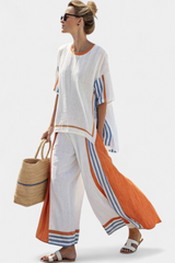 Thorneil | Comfortable Wide-Leg Striped Pants & Linen Top Aurevea Atelier