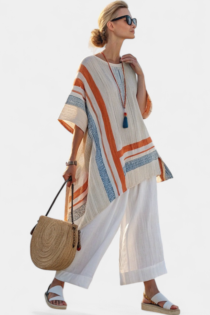 Caevan | Sophisticated Asymmetrical Blouse & Wide-Leg Linen Pants Aurevea Atelier