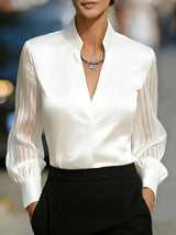 Chic V-Neck Blouse – Flowy Long Sleeve Top for Effortless Style