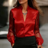 Chic V-Neck Blouse – Flowy Long Sleeve Top for Effortless Style