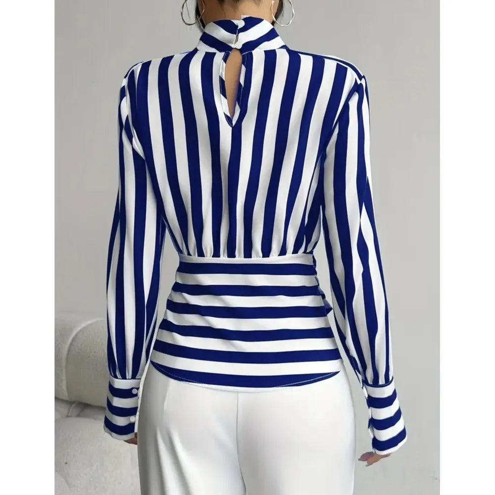 Élise Contrast Stripe Scarf Collar Blouse