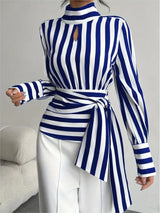 Élise Contrast Stripe Scarf Collar Blouse