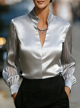 Chic V-Neck Blouse – Flowy Long Sleeve Top for Effortless Style