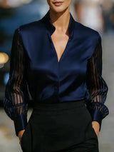 Chic V-Neck Blouse – Flowy Long Sleeve Top for Effortless Style