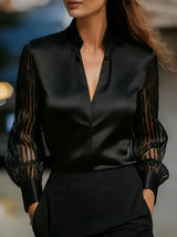 Chic V-Neck Blouse – Flowy Long Sleeve Top for Effortless Style