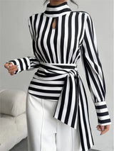 Élise Contrast Stripe Scarf Collar Blouse