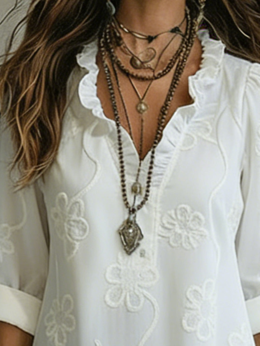 Elara Floral Ruffle Collar Dress